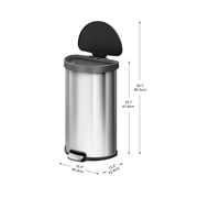 EKO Aria Kitchen Trash Can, 12 Gallon Stainless Steel Semi-Round Hands Free Step Lid Garbage Bin, Silver