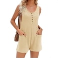 thumbnail image 2 of Summer Sleeveless Women Henley Shorts Jumpsuit Waffle Romper with Pocket, 2 of 7
