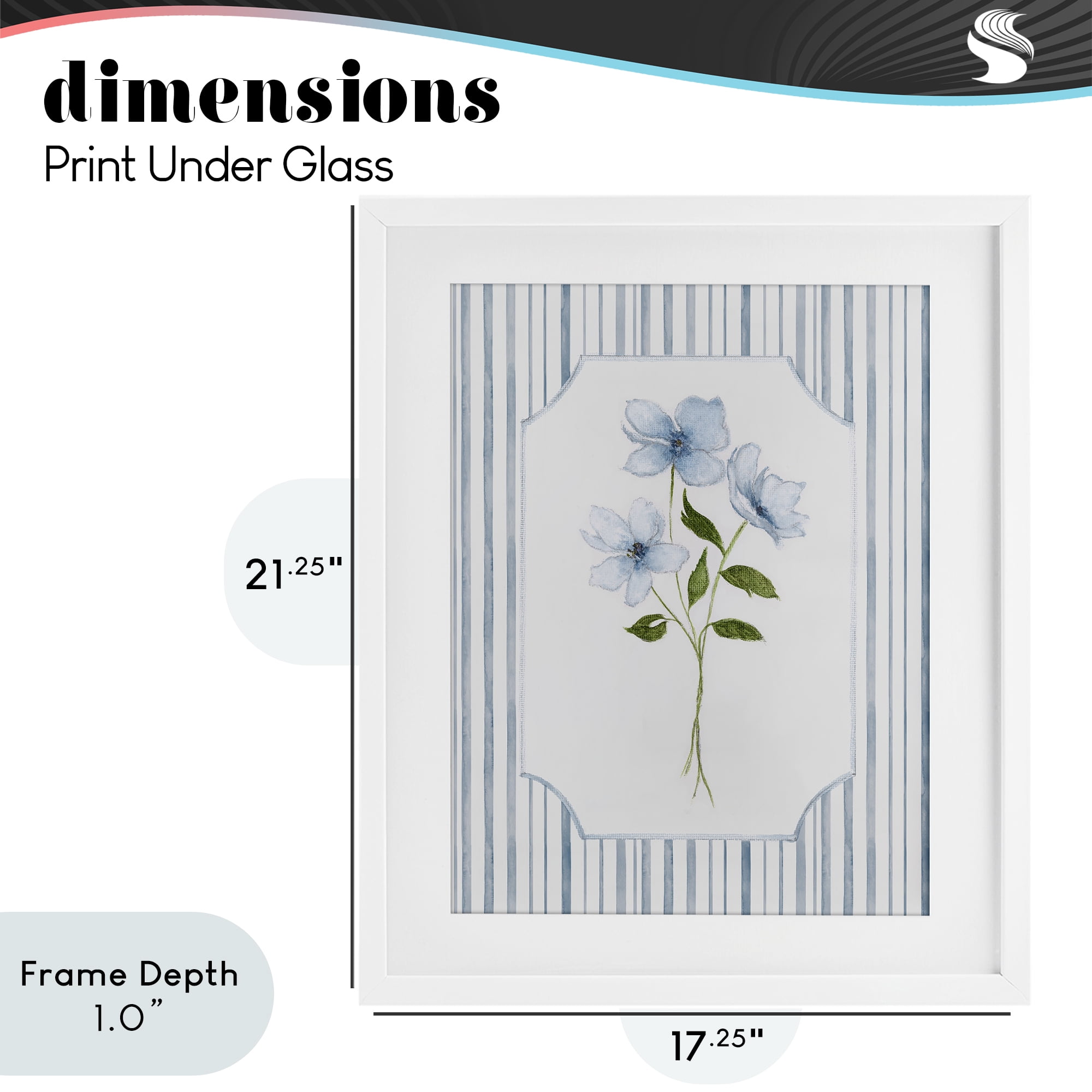Stupell Industries Soft Blooms & Stripes White Framed Print Under Glass, design by Tava Studios