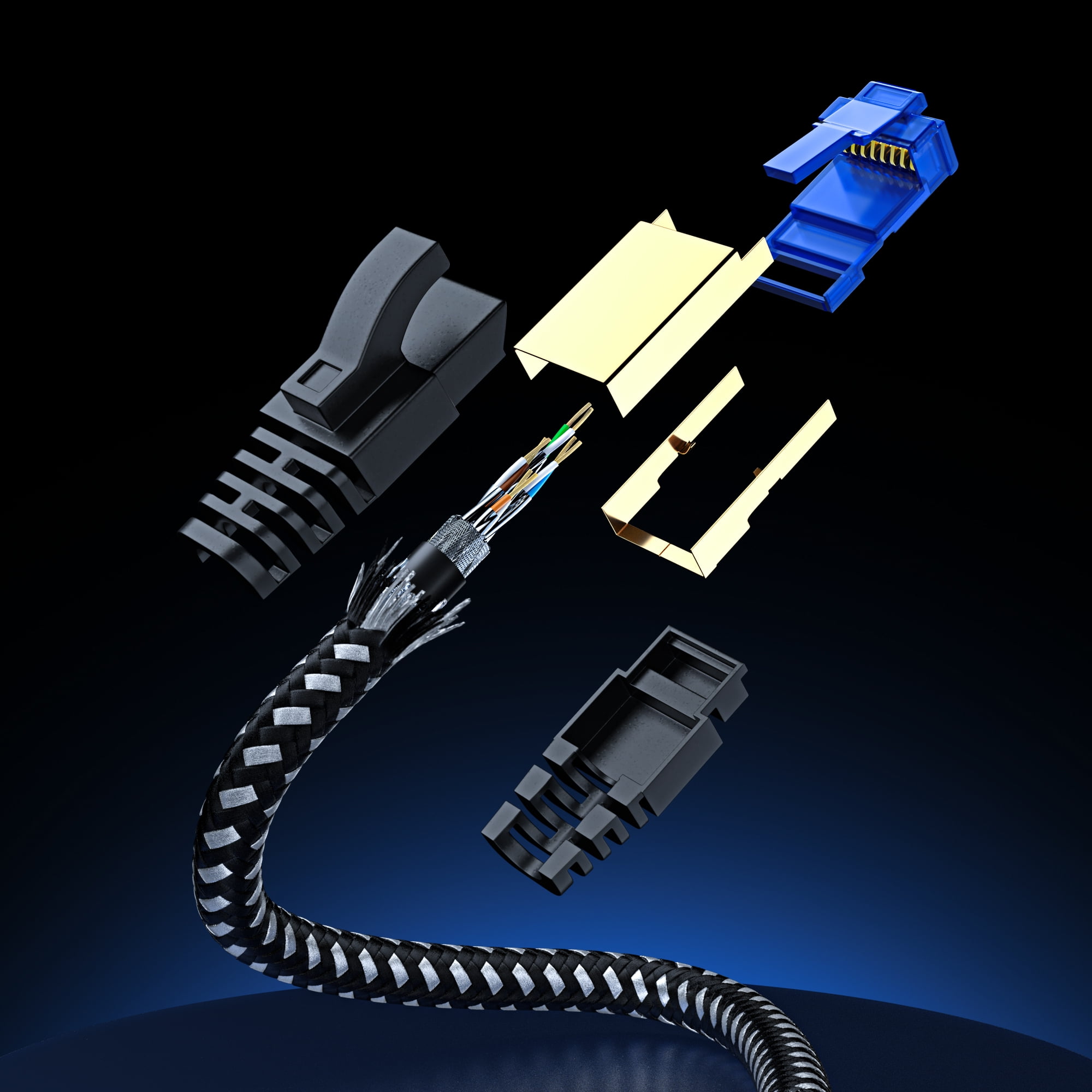 Cat7 Ethernet Cable 25ft (Black) - Braided High-Speed Network LAN Cables for Gaming, Streaming, Router, Modem, PC, PS5, Xbox - Durable & Tangle-Free Design