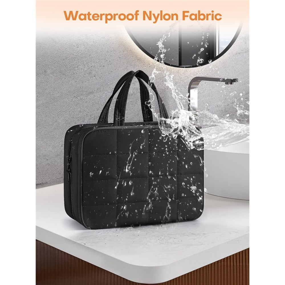 Travel Toiletry Bag for Womne, Hanging Travel Bag for Toiletries, Puffy Makeup Cosmetic Bag Organizer, Carry-on Travel Accessories Essentials, Black