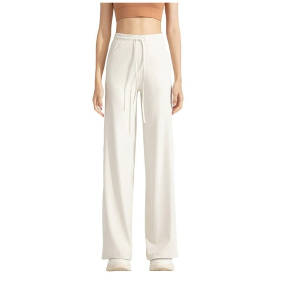 yillto Straight Pant for Women High Waist Drawstring Sweatpants Solid Color Casual Wide Leg Pants with Pocket