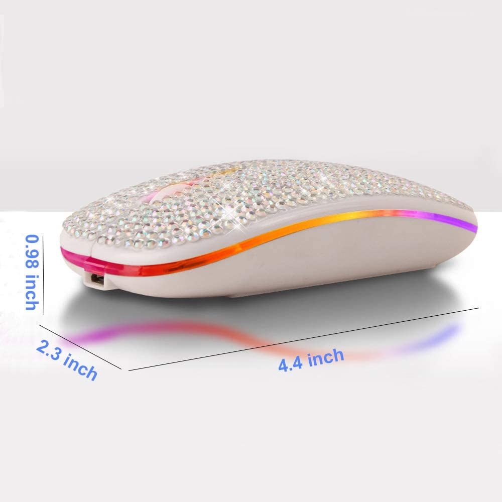 Bling Rhinestone Bluetooth Mouse, 2.4G Rechargeable Wireless Slim Mouse with USB Receiver, Sparkling Glitter Mouse for PC Laptop MacBook, Gift for Women