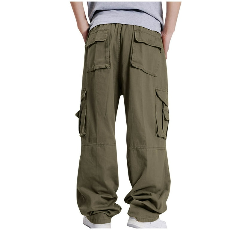 【YOURNUS】Chino String Cargo Pants XinnanDe Mens Lightweight Elastic Waist Relaxed Fit Workwear