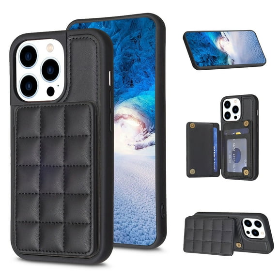 SaniMore for iPhone 13 Pro (6.1" 2021) Case, Flip PU Leather Diamond-Shaped with Built-in Card Slots, Kickstand and Shockproof Anti-drop Phone Case for iPhone 13 Pro Wallet Shell, Black