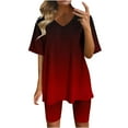 thumbnail image 2 of Gaecuw Women Shorts Sets Outfits Legging Sets Short Sleeve Pullover Short Length Seamless Shorts V Neck Oversized Waist Fashion Suits Casual Summer Sets Gradient Suit Set Two Piece Outfits for Women, 2 of 4