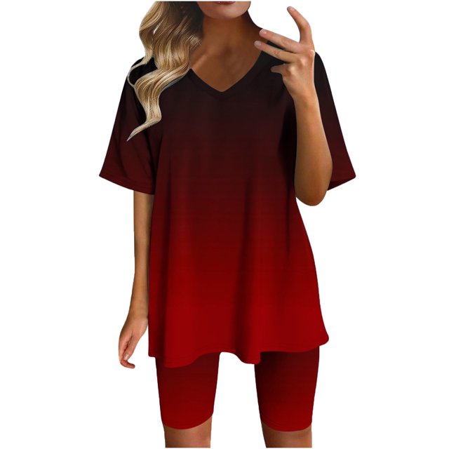 Sous-robe Shorts Mode Femme Blouse Col en V Manches Courtes Hauts Shorts Ensemble Décontracté Robe d'Été avec Manches pour Femmes Blouses et Hauts Mode