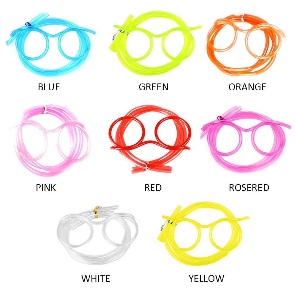 8pcs Silly Straw Glasses, Reusable Fun Loop Drinking Straw Eye Glasses, Novelty Eyeglasses Straw for Party Annual Meeting Parties Birthday (8 Colors)