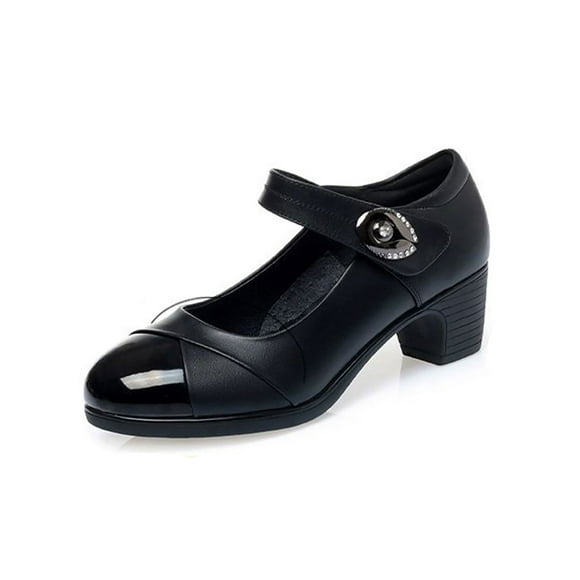 LUXUR Womens Dance Shoes Comfort Dress Pumps Heels Mary Jane Closed Toe Dancing Shoe Ladies Black 8.5