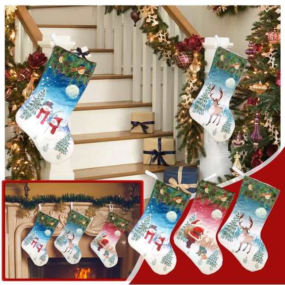 6 Packs Christmas Stockings 12 inch Sets Stocking Santa Snowman Deer Bear 3D Plush Xmas Decor Family Holiday Party Ornament