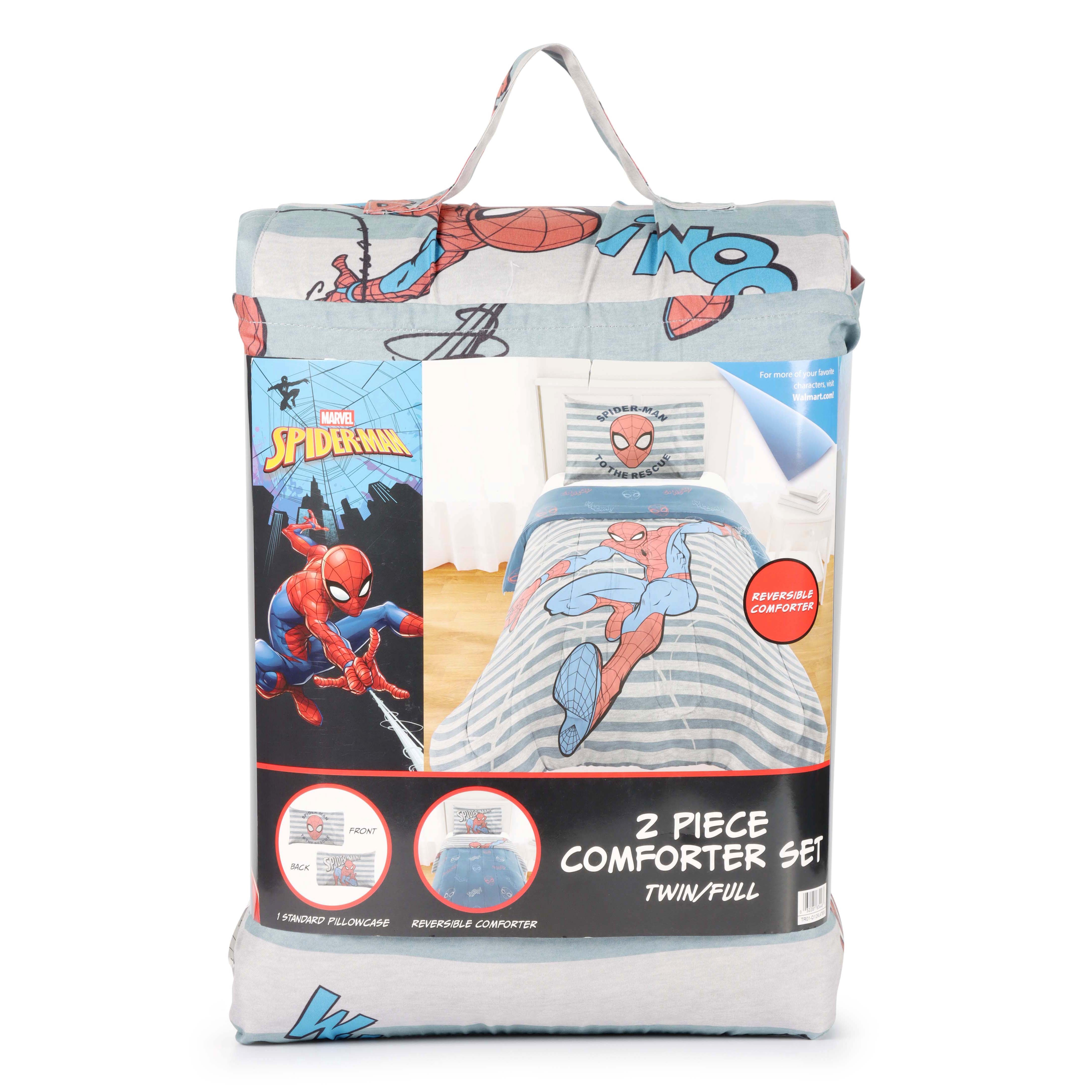 Marvel Spider-Man Striped 2-Piece Reversible Comforter and Pillowcase Set, Twin/Full