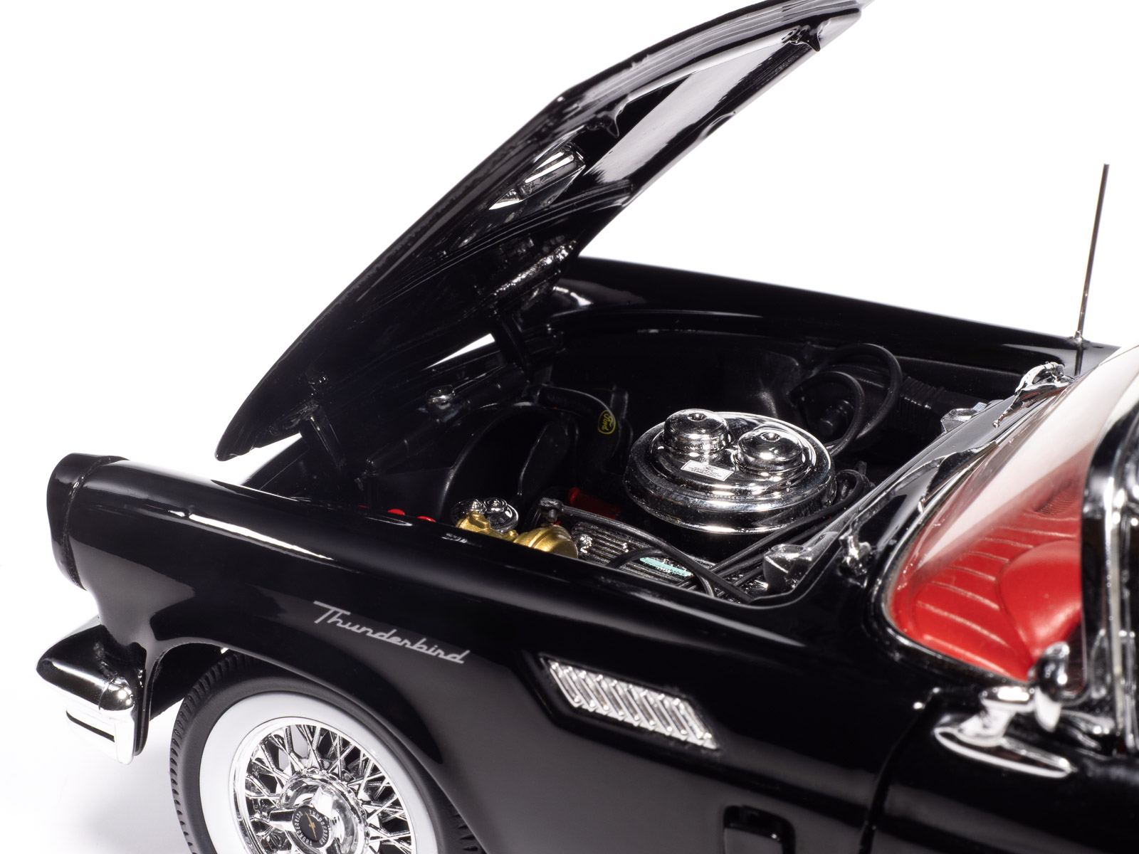 1957 Ford Thunderbird Black with White Top and Red Interior "American Muscle" Series 1/18 Diecast Model Car by Auto World