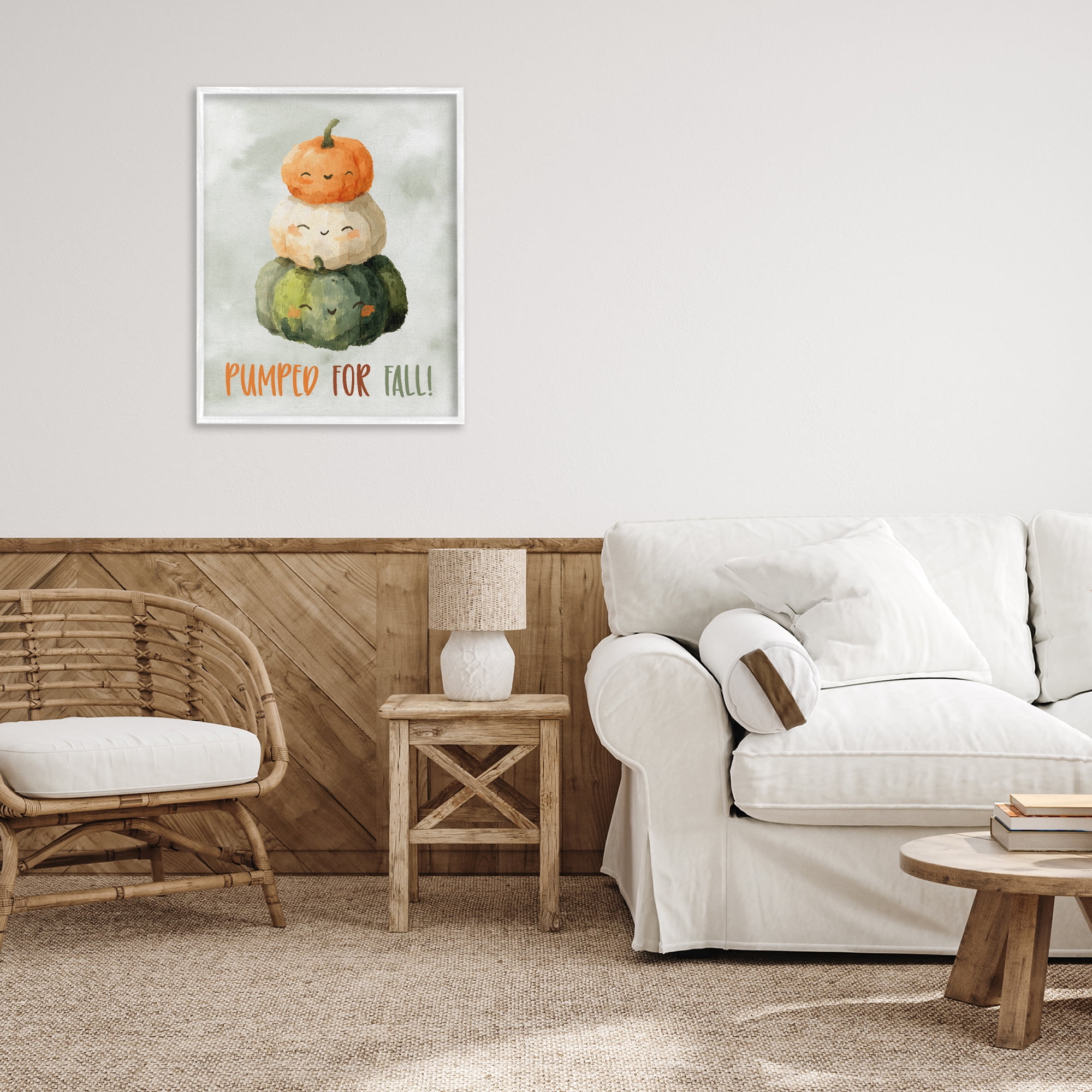 Stupell Industries Smiling Pumpkins Pumped For Fall White Framed Giclee Art, design by Ziwei Li