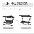 thumbnail image 3 of Outsunny 3-Seat Outdoor Patio Swing Chair, Converting Flatbed, Outdoor Swing Glider with Adjustable Canopy, Removable Cushion and Pillows, for Porch, Garden, Poolside, Backyard, Gray, 3 of 8