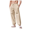 thumbnail image 6 of OSOLU Solid Color Mens Workwear Multi Pocket Plus Harlan Casual Pants Cotton Linen Loose Yoga Drawstring Leggings Beach Summer Pants Trousers Everyday Comfort Versatile Bottoms, 6 of 7