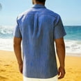 thumbnail image 5 of VBTAPA Mens Striped Button Down Shirts Short Sleeve Casual Hawaiian Shirt Summer Beach Vacation Tops Blue XXL, 5 of 9