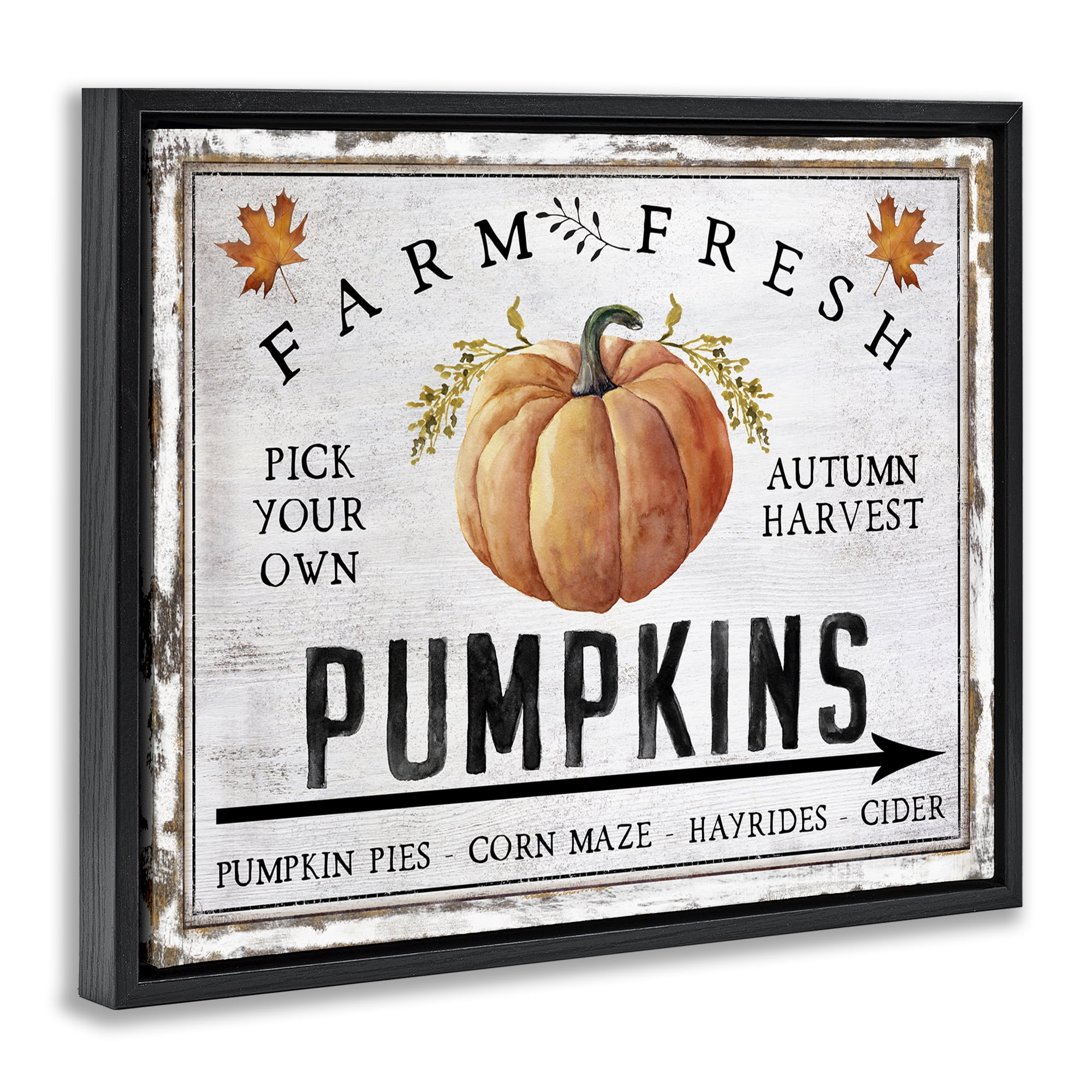 Stupell Industries Farm Fresh Pumpkin Holiday Painting Black Floater Framed Canvas Art Prints Wall Art, 21 x 17