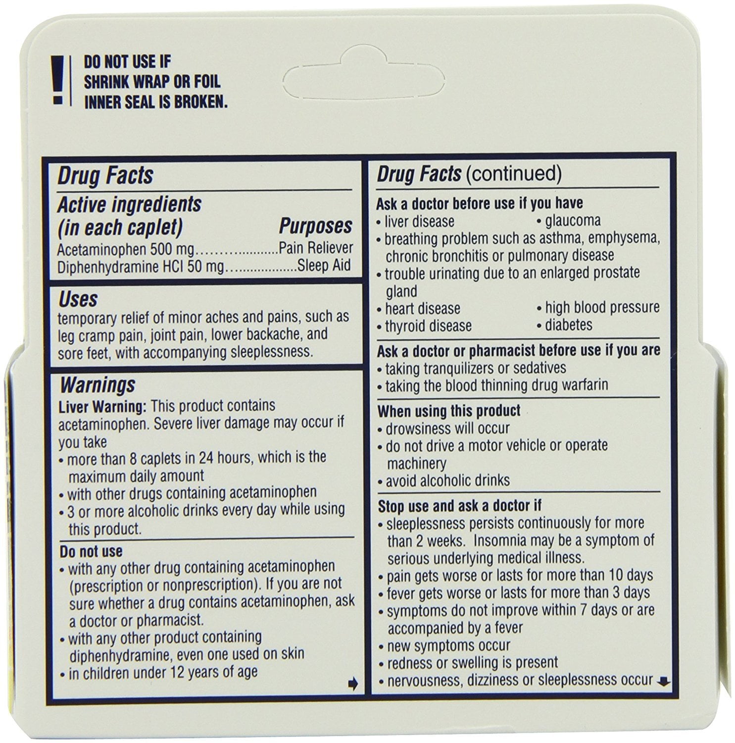2 Pack Legatrin PM Caplets Advanced Formula Pain Reliever with Sleep Aid 50 Each