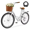 thumbnail image 3 of Mooncool 24 & 26 Inch Beach Cruiser Bike for Women, 7 Speed Commute Bike for Adults, Womens Bicycle with Ratten Basket & Rack, Multiple Color, 3 of 12