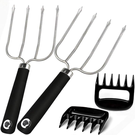 Turkey Lifting Forks and Meat Claws Set, Heavy Duty Stainless Steel Poultry Roast Forks, Ultra Sharp Shredder Claws for BBQ Thanksgiving Christmas, 4 Pcs, Black
