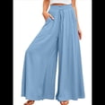 thumbnail image 1 of Pantalones Casuales de Cintura Alta para Mujer, de Color Liso, Largos y Anchos, con Bolsillos, para y Otoño. Azul XL, 1 of 8
