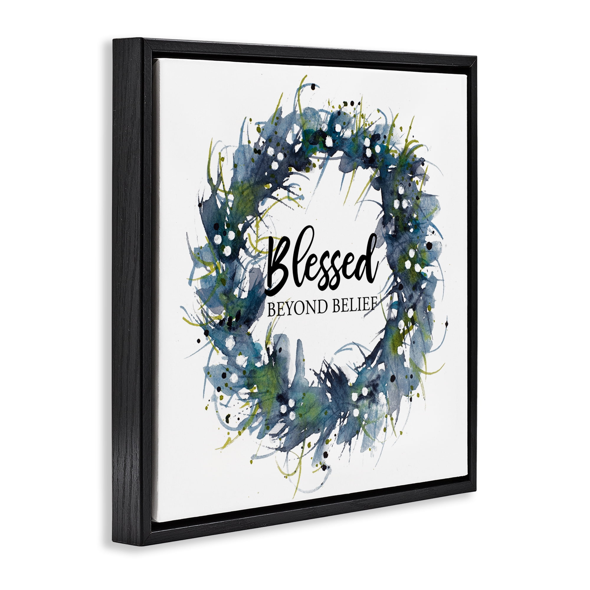Stupell Industries Blessed Beyond Belief Religious & Spiritual Painting Black Floater Framed Canvas Art Print Wall Art, 18 x 18