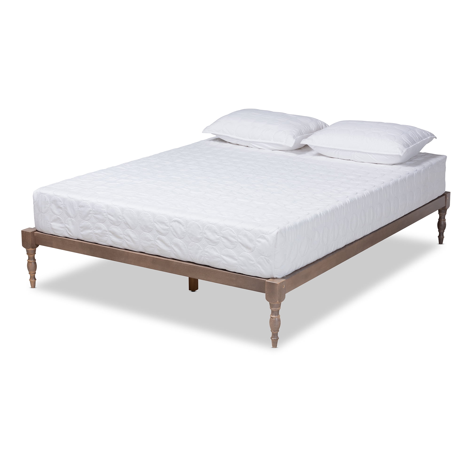 Baxton Studio Iseline Queen Rubberwood Platform Bed with Slats & Turned Legs, Antique Grey