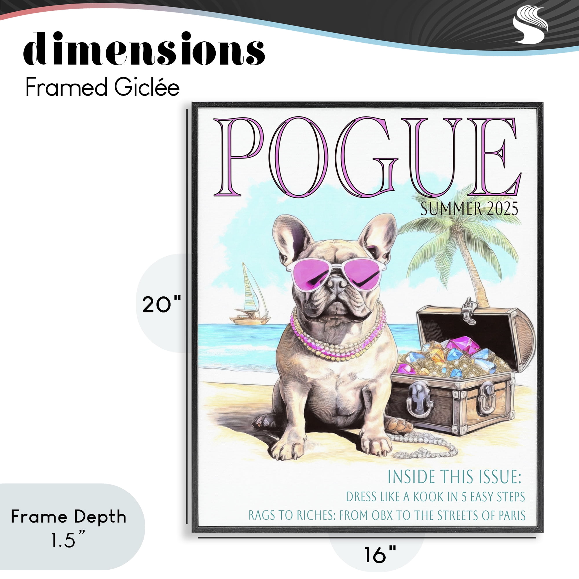 Stupell Industries Pogue Summer Dog Fashion Black Framed Giclee Art, design by Grotto Studios