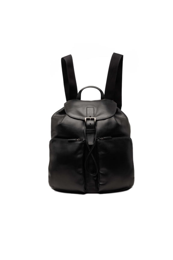 Pre-Owned Prada Triangle Logo Plate Backpack Daypack 2VZ067 Black Leather Women's PRADA