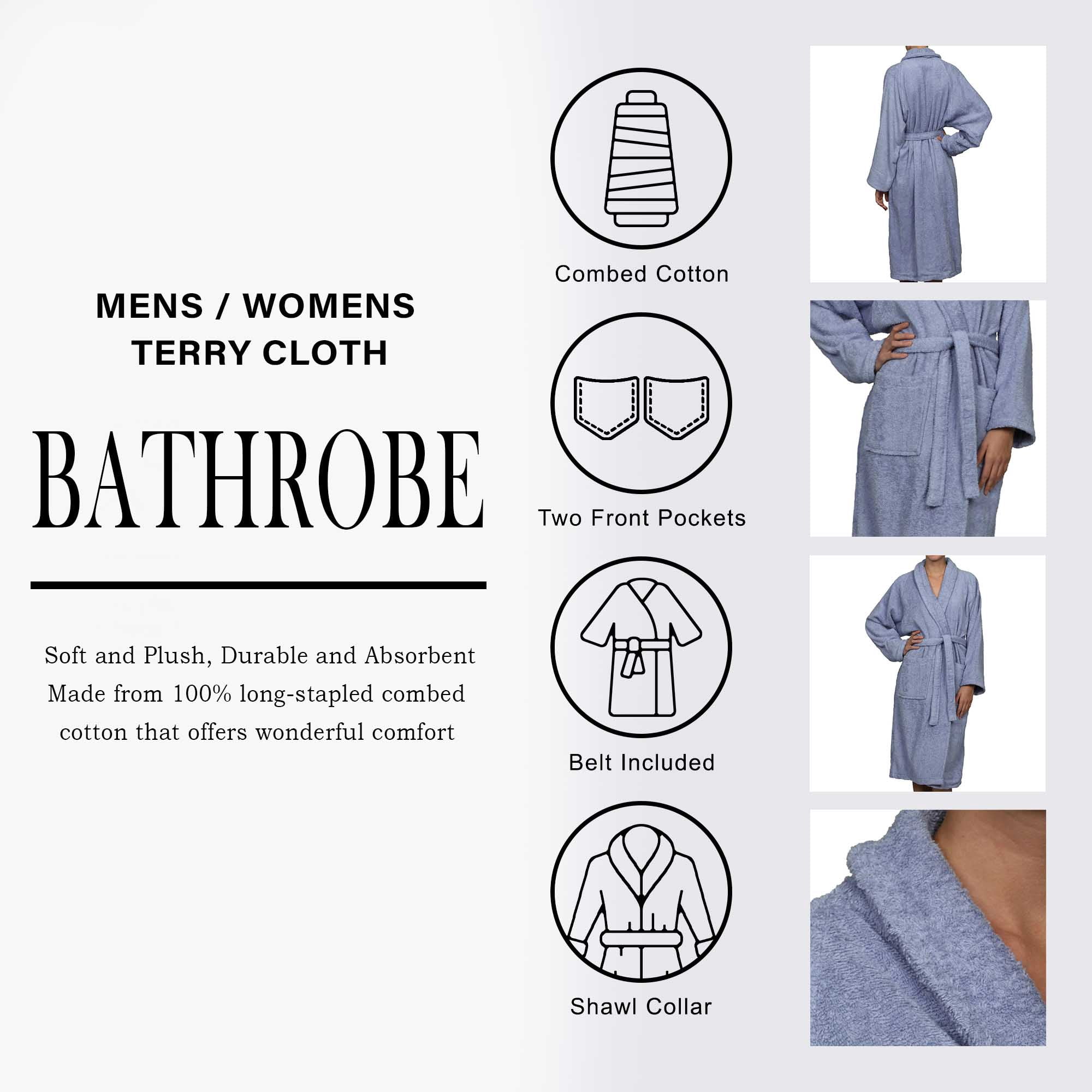 Superior Terry Cotton Adult Unisex Soft Lightweight Bathrobe, Extra Large, Blue