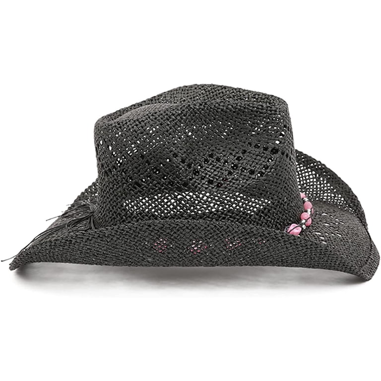 Straw Cowboy Hat for Women with Beaded Trim and Shapeable  display picture 2