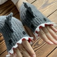 thumbnail image 2 of Aellinatey Knitted Glove Winter Half Finger Mitten Stretchy Cartoon Shark Riding Glove, 2 of 13
