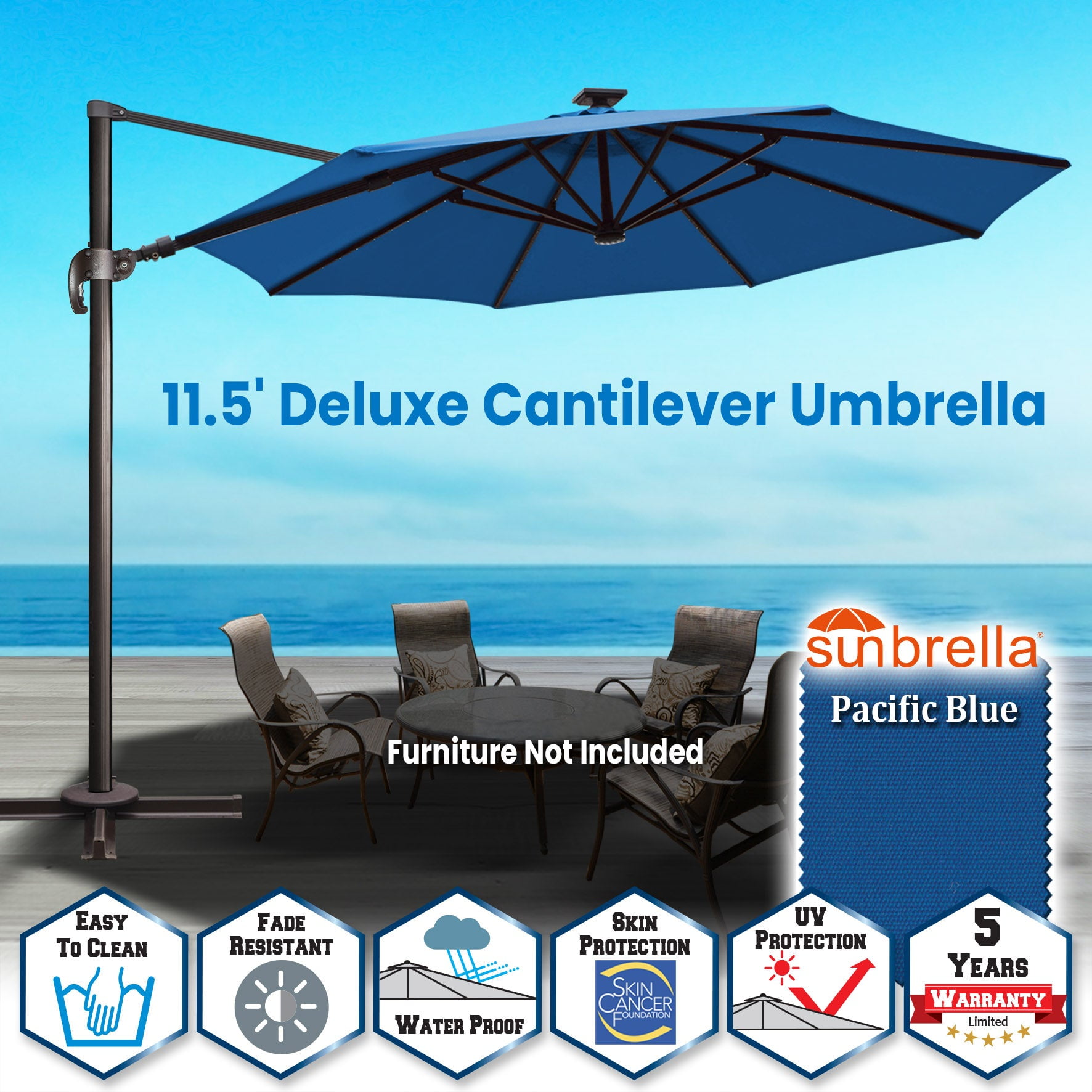 SUNRISEUMBRELLA Roma hanging umbrella Sunbrella Cover Patio Umbrella Garden Outdoor (11.5',Blue)