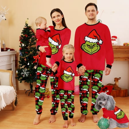 

Family Christmas Pajamas Sets Christmas Buffalo Plaid Stripe Print Sizes for Adult-Kids-Baby-Pet 2 Pieces Top and Pants Bodysuits Unisex Pajamas Set