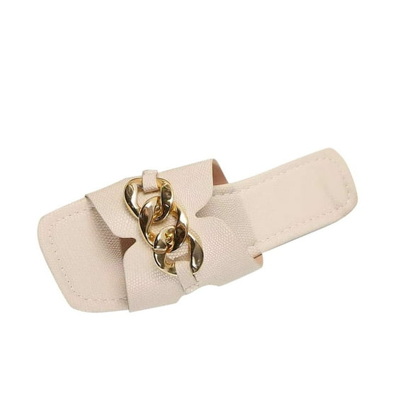 LOVZFMLL Women's Flat Sandals Summer Casual Square Toe Slippers for Beach Comfort Walking Slides Outdoor Open Toe Slip On Beige 8.5