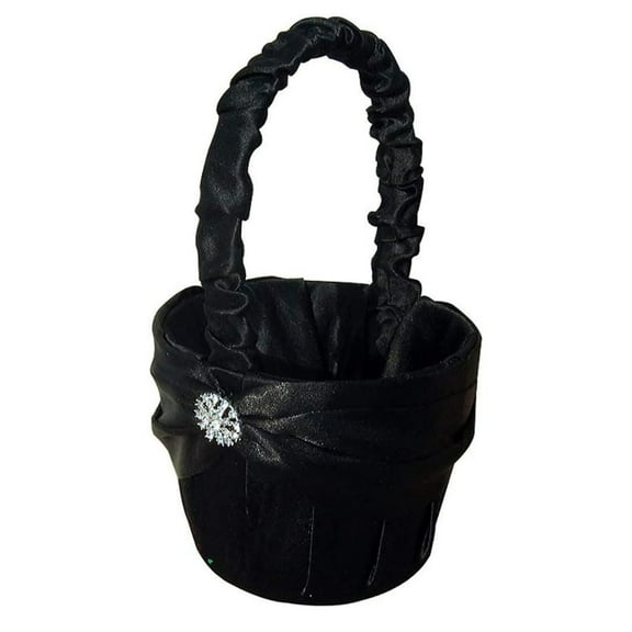 Black Flower Girl Basket Bridal Flower Girl Rhinestone Decor Basket Wedding Ring Bearer Pillow Basket for Bridal Wedding Shower Ceremony Anniversary Celebrations Party Decoration