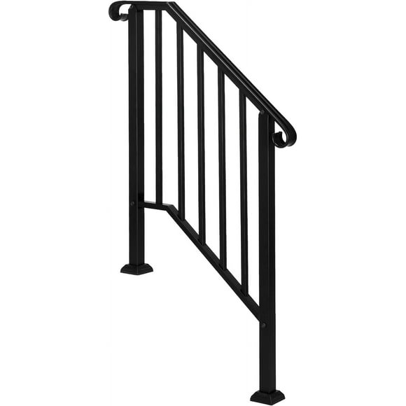 2-Level Exterior handrails for Outdoor use Outdoor Stair handrails for 1 to 3 Steps Iron Metal handrail Stair Railing kit Suitable for Concrete Steps Porch Steps Matte Black