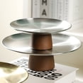 thumbnail image 3 of Fruit Bowl for Kitchen Counter or Metal Fruit Bowls, Wooden Pedestal Bowl for Table Centerpieces, Metal Bowls for Décor or Breads and Fruits M-7.9*3" Gold, 3 of 7