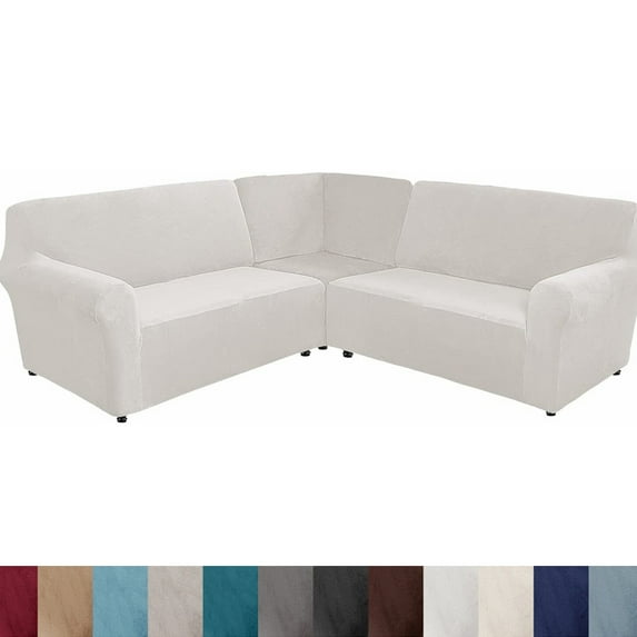 SHANNA Velvet L Shape 5 Seater Sofa Cover, L Shape Couch Covers Corner Sectional Couch Sofa Slipcover Furniture Protector, White