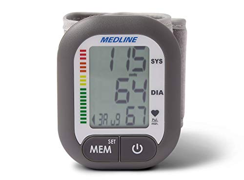 Medline MDS4003 Digital Wrist Blood Pressure Monitor, BP Cuff with Batteries Included (60 Reading Memory)