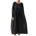 thumbnail image 2 of mtvxesu Robes pour Jeunes Adultes, Robe Décontractée pour Femmes de Printemps et d'Été à Col Rond en Coton et Lin Uni avec Poches à Manches Longues, Robes d'Invitée de Mariage, 2 of 6