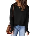 thumbnail image 3 of ZHYou Womens Long Sleeve Oversized T-Shirts,Crew Neck,Soft,Comfortable,Stretchy,Loose Fit,Casual Tops,Black,Size 2XL, 3 of 8
