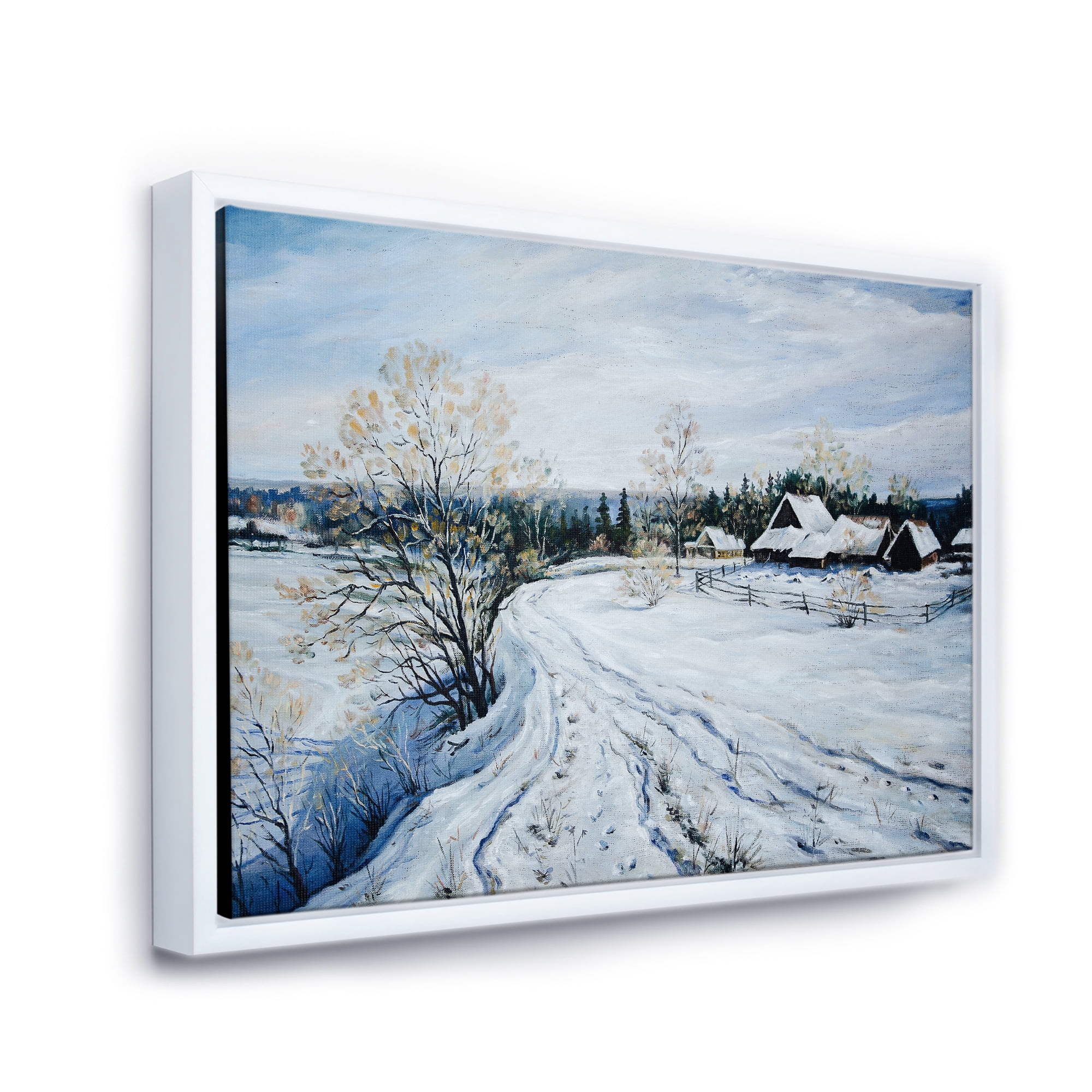 Designart 'Country Road In Winter Times Landscape II' Traditional Framed Canvas Wall Art Print