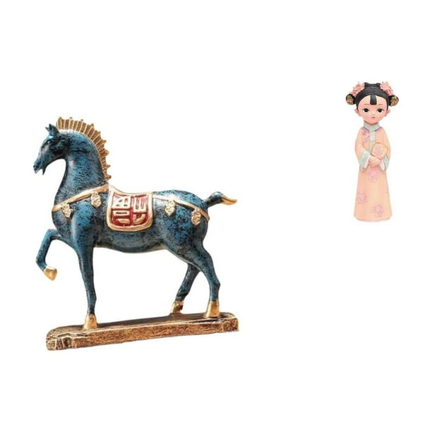 Figura de caballo,Figura de caballo Escultura animal coleccionable,Estatua de muñeca de resina,Estatua de resina de niña antigua tradicional china,Artesanía Vestido Folclórico Decoración