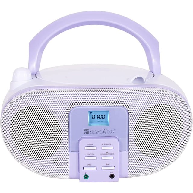 SingingWood GC01 Reproductor de CD Portátil, Radio AM/FM, Pantalla LCD, Entrada Aux, Conector para Auriculares, Compatible con CA o Batería (Color Lavanda)