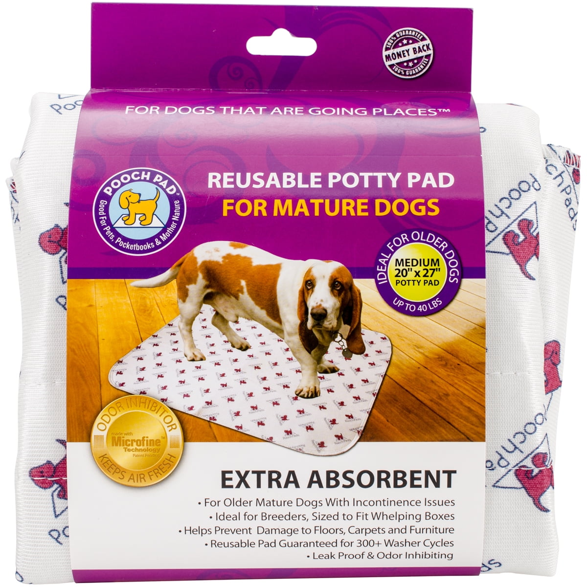 Reusable Absorbent Potty Pad For Mature Dogs, Medium 20" x 27", White