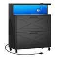 thumbnail image 3 of ModFusion 2-Drawer Wood Cabinet with LED Light Charging Station Adjustable Hanging Bars File Organizer Printer Scanner Stand, Black., 3 of 10