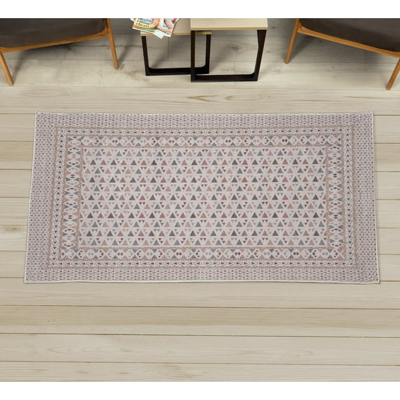 Geometric Decorative Rug, Minimal Design Abstract Triangle Shapes in Modern Themed Concept, Quality Carpet for Bedroom Dorm and Living Room, 6 Sizes, Warm Taupe, by Ambesonne