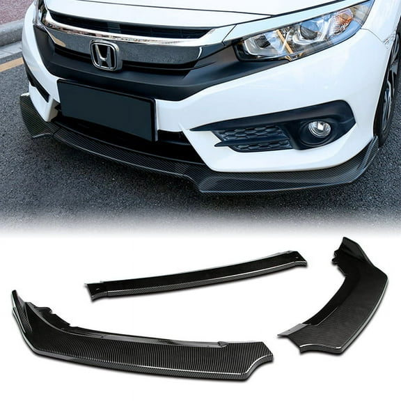 Stay Tuned Performance For 16-21 Honda Civic 3-Piece Carbon Style Front Bumper Splitter Spoiler Lip Kit