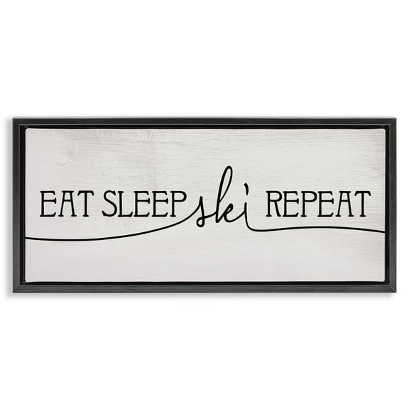 Stupell Industries Eat Sleep Ski Repeat Phrase Typography Painting Black Floater Framed Canvas Art Print Wall Art, 25 x 11